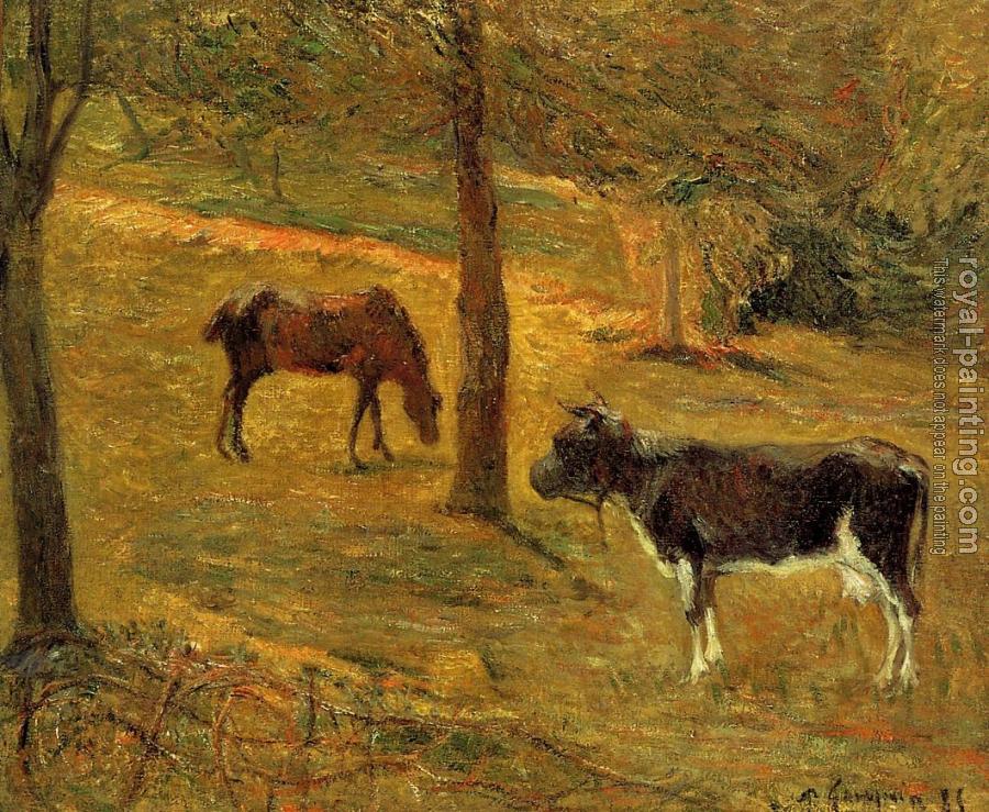 Paul Gauguin : Horse and Cow in a Field